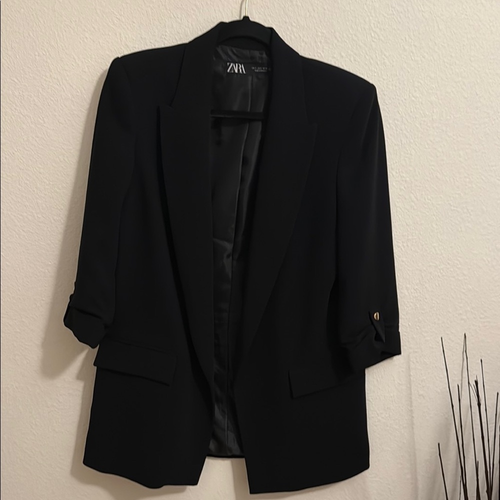 Zara Black Blazer with Rolled Sleeves